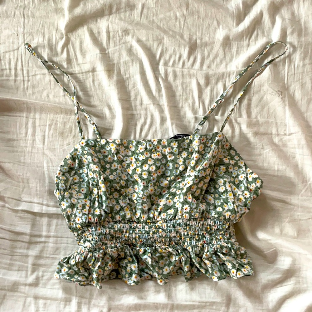 Green Flower Crop Top